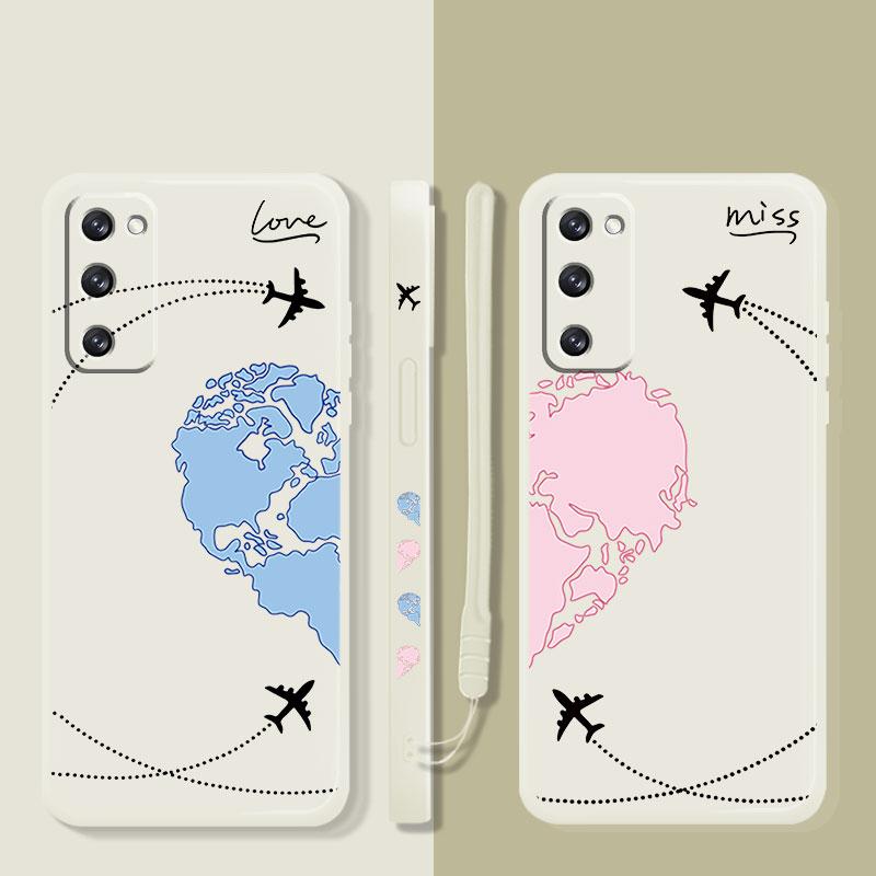 Blue Pink Love Planes World Map Travel Liquid Case For Samsung Galaxy S22 S21 S20 Fe Ultra S10 S9 S8 Plus S10e Note 20 10 Lite