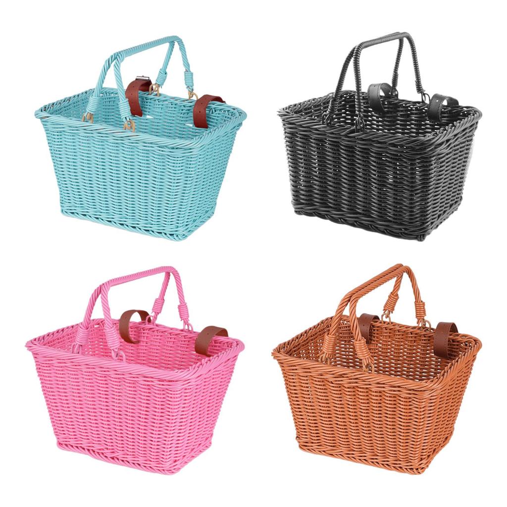 Kids Bike Basket Woven Basket with Handles with Strap Buckle Bicycle Basket
