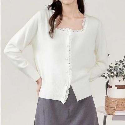 Zoete en Zachte Trui Jas met Kant, Gebreid Damesvest, Nieuwe Lente- en Herfststijl, Kleine en Modieuze Losse Top