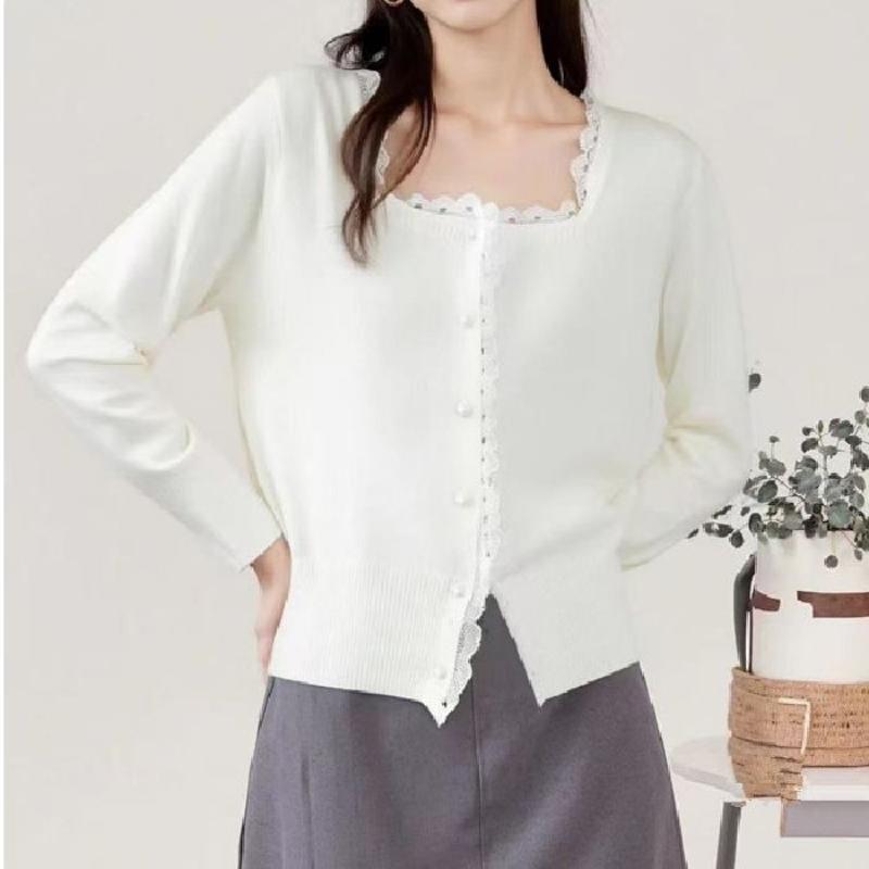 Sweet and Gentle Lace-trimmed Sweater Coat, Women's Knitted Cardigan, New Spring and Autumn Style, Small and Fashionable Loose Top