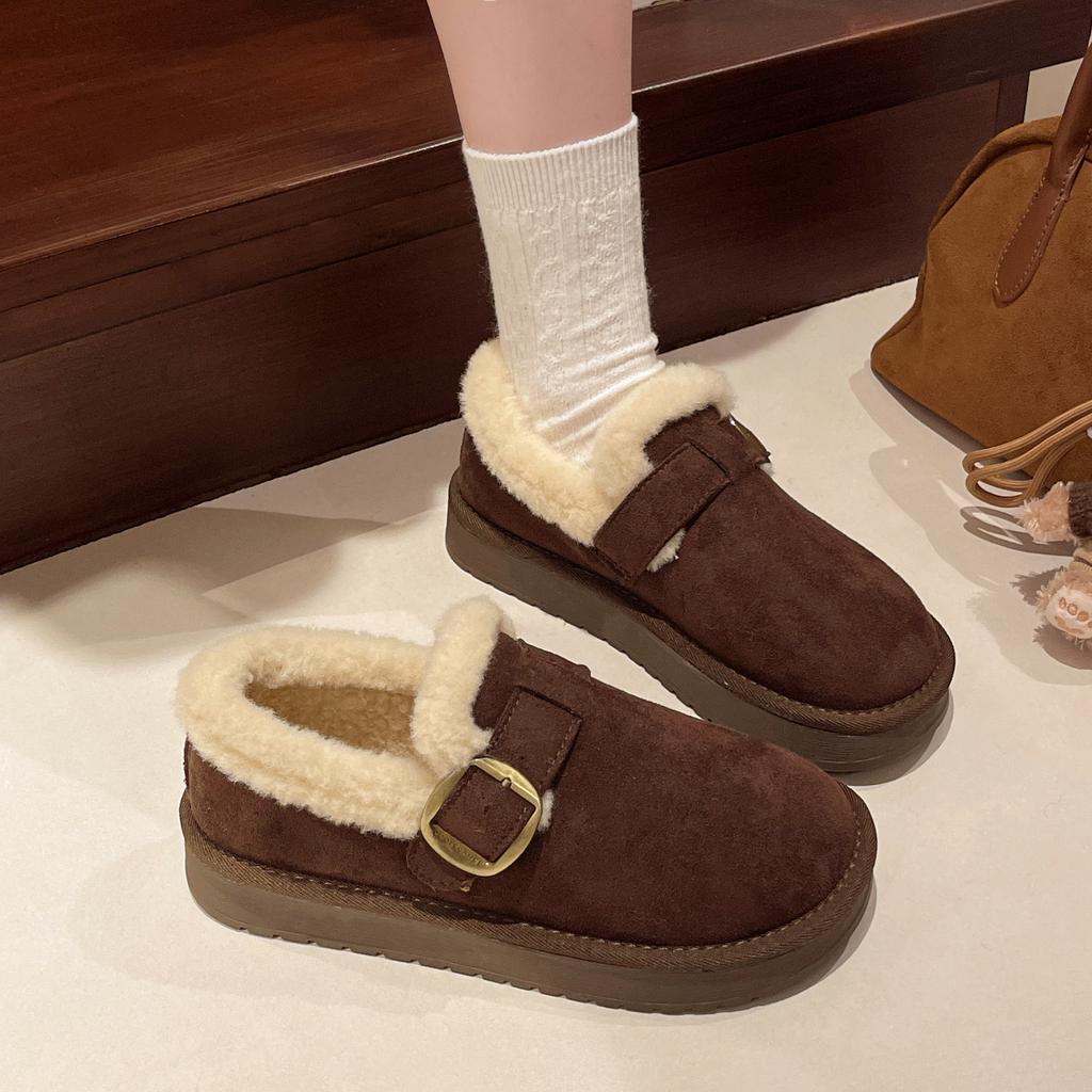 Winter snow cotton shoes retro new warm and velvet Doudou soft-soled fluffy pedal cold-proof cotton shoes