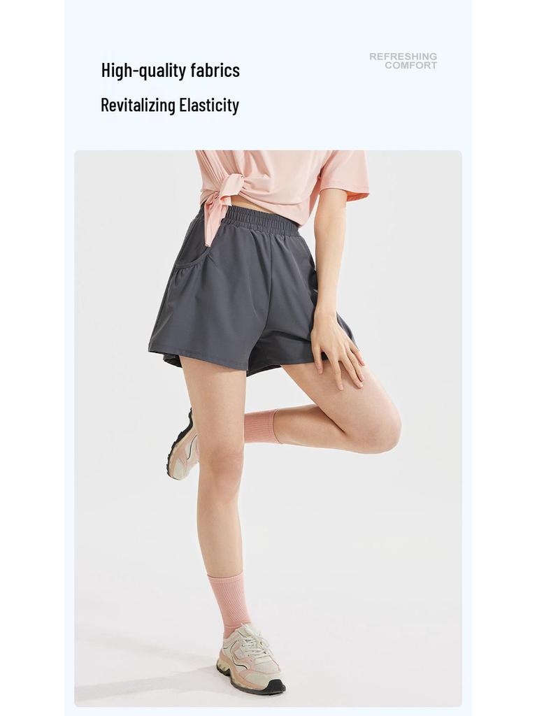 Women's High-Waist Breathable Yoga Shorts with Pockets – Loose Fit for Running & Fitness