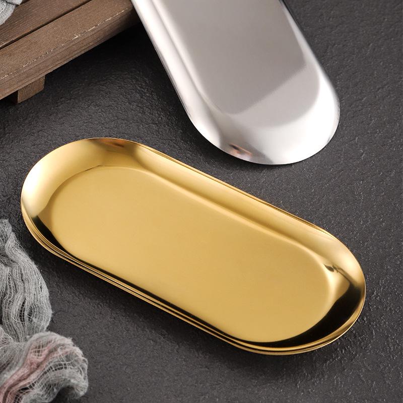 Stainless Steel Oval Dessert Plate - Creative Restaurant Tray, Korean Gold Serving Dish, Custom Logo.