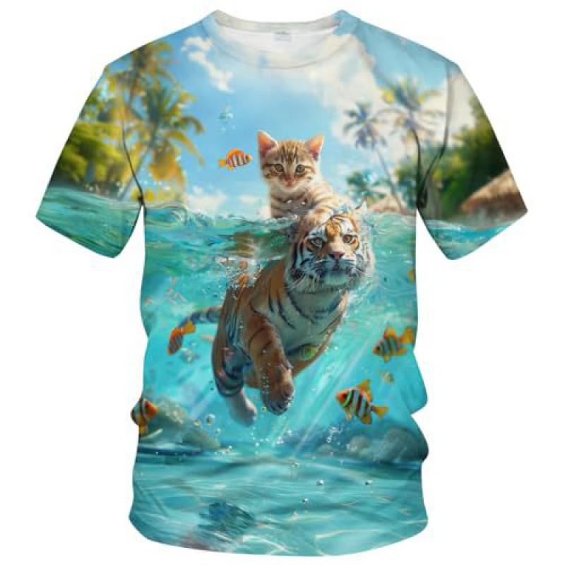 Mens 3D Printed Graphic Tee Streetwear Casual Short Sleeve Crew Neck T-Shirt Youth Fashion