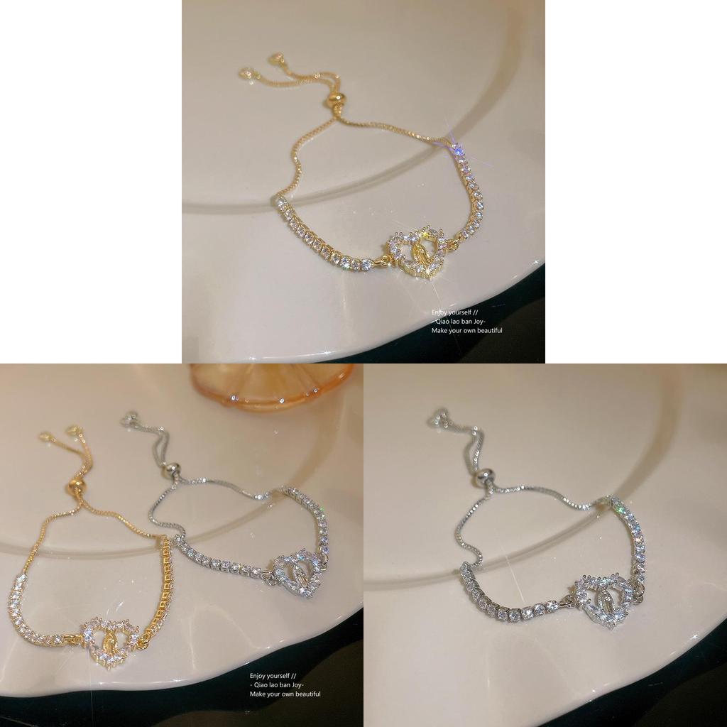 Geometric Elliptical Zircon Bracelet For Women With Adjustable Copper Design Fashion Jewelry