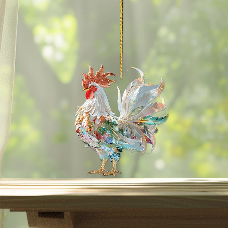 Acrylic Floral Farm Chicken Rooster Key Chain Keychain Bag Cartoon Jewelry For Women Girls Holder Car Charms