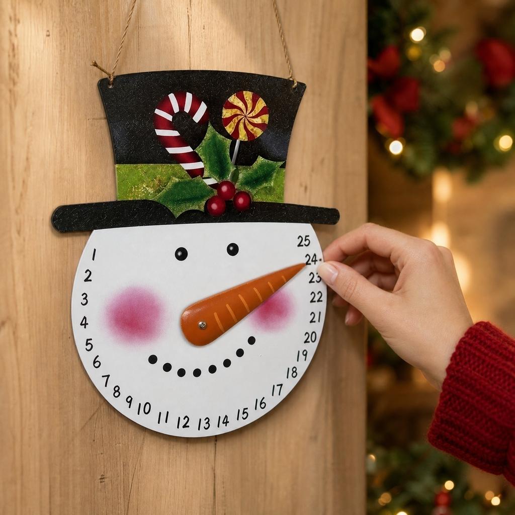 Christmas Countdown Calendar Metal Wall Hanging Snowman and Santa Design for Indoor Outdoor Holiday Decoration Long Nose Style