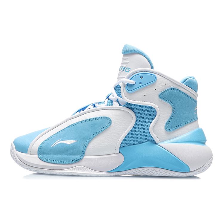 New LiNing Cushioning Abrasion Resistant Coverage Support High Top Vintage Basketball Shoes Blue White AGBR027-4