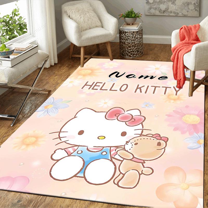 Custom 1Pc Hello Kitty Floral Background Rug Office Carpet Indoor Outdoor Entrance Doormat Nonslip Soft And Comfortable Living Room D2915315