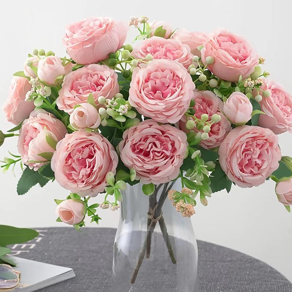 Künstliche weiße Pfingstrose Blumenstrauß Vase Dekoration für Zuhause Hochzeit Simulation Seidenblume