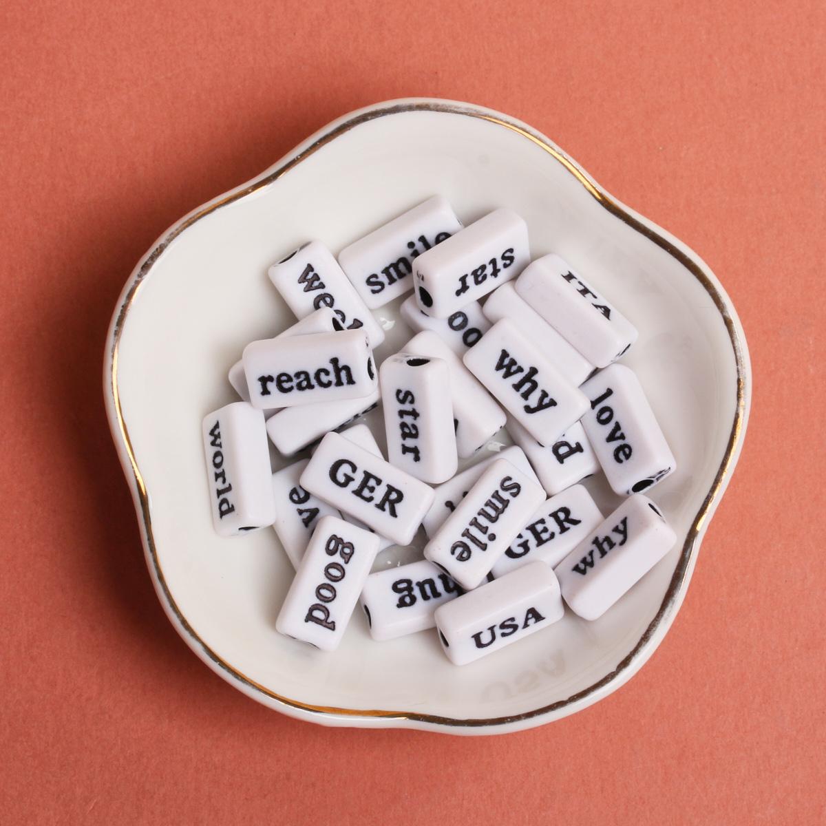 

Новые бусины с буквами английского алфавита, разноцветные, 14,5 мм, пластиковые, акриловые, 10 шт., модные прямоугольные геометрические бусины, сделанные своими руками White Black