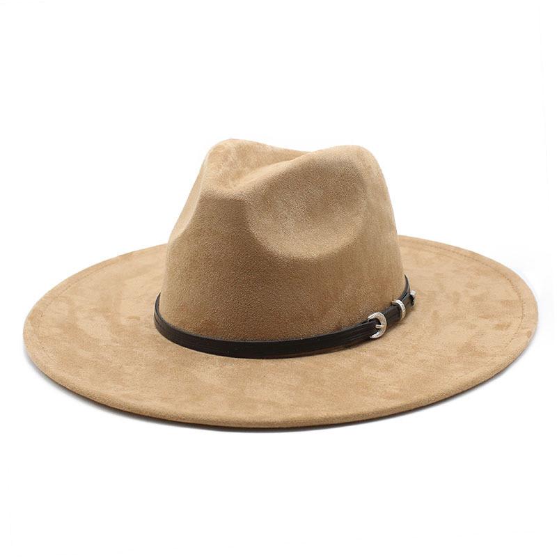 Traditional Ethnic Style Fedora Hat With Suede Fabric And Wide Brim For Winter Wear