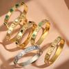 ZAKOL Trendy Lucky Five Leaved Flower Stainless Steel Bangles For Women Girls Gold Color Metal Wristlet Bracelets Zircon Gifts