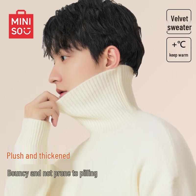 MINISO Men's Thick Fleece Lined Turtleneck Sweater