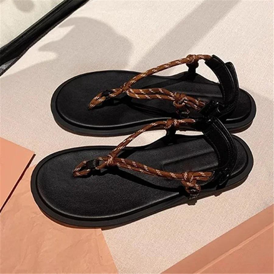 Retro Rope Women Sandals Ladies Casual Flat Shoes Summer Beach Flats Sandalias Mujer 2026 New Holiday Vacation Flip Flops