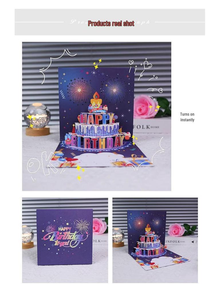 Υψηλής Ποιότητας 3D Πτυσσόμενη Κάρτα Γενεθλίων με Μουσική, Φώτα και Δημιουργικό Εφέ Κομφετί