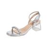 Silver thick-heeled sandals female summer new fairy wind transparent crystal high-heeled word with open-toed sandals female