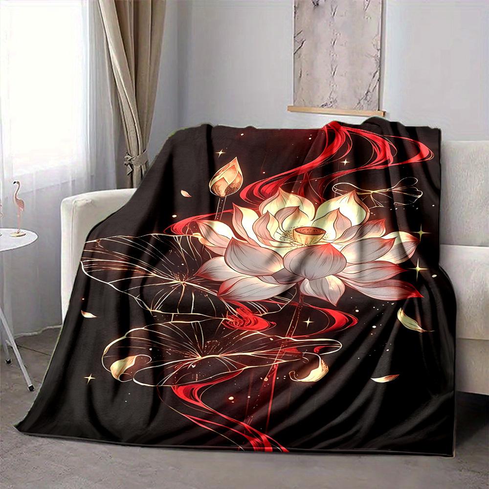 1pc Lotus Bloom Blanket, Lightweight Flannel Throw Blanket for Sofa, Bed, Travel, Camping, Living Room, Office, Couch032