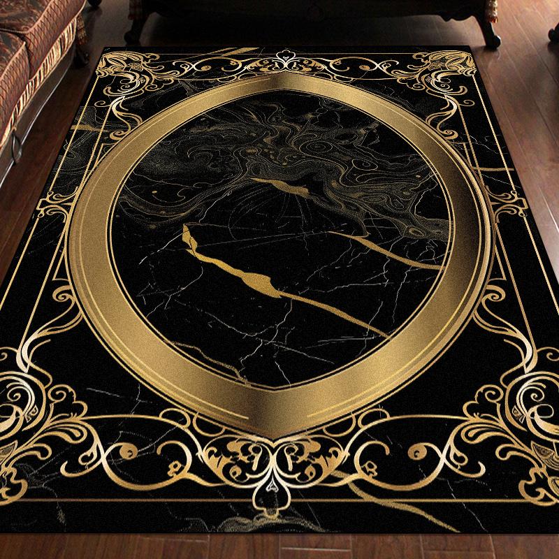 Large Black Gold Carpet Non Slip Washable Rug for Living Room Bedroom Sofa Coffee Table Floor Mat Marble Decor