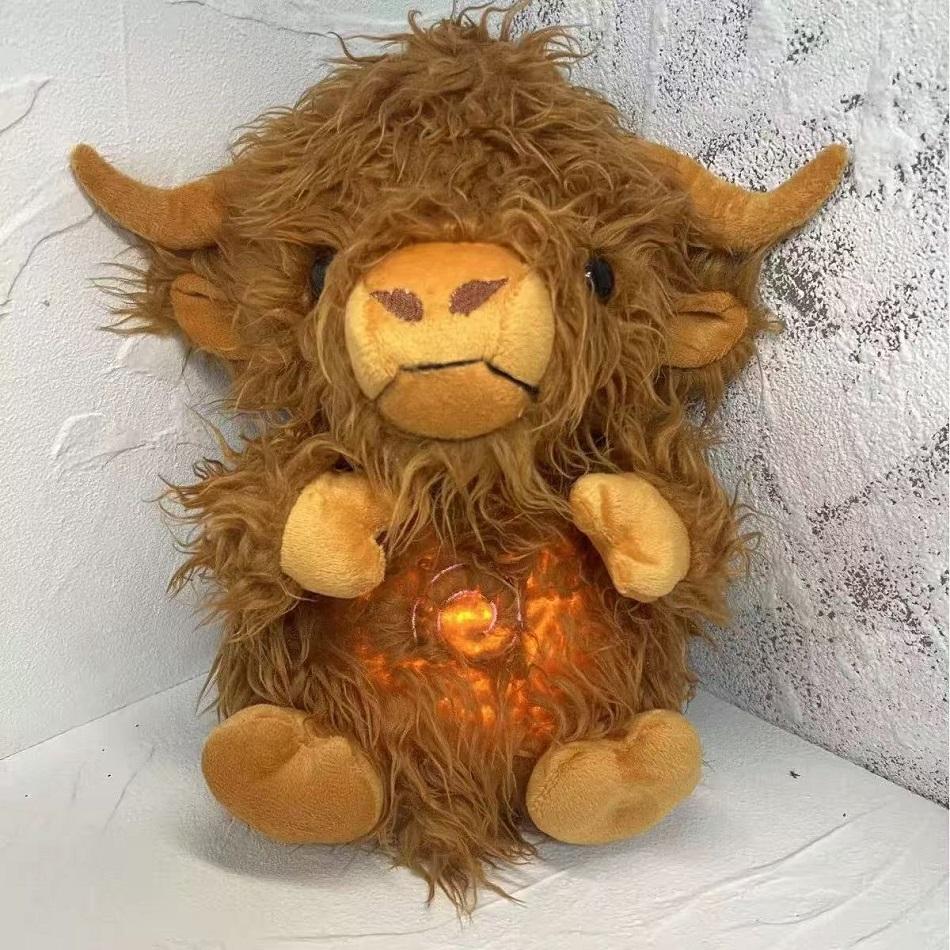 

31Cm Simulation Highland Cow Plush Doll Cute Peluche Plush Soothes Plaything Highland Cattle Anime Music Light Sleep Gifts Room Decoration