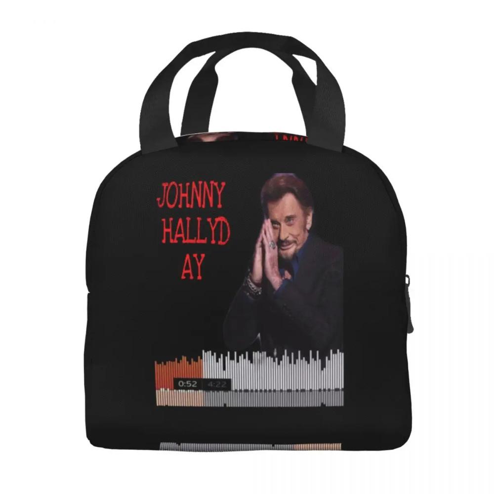 Sac à déjeuner isotherme personnalisé Johnny Hallyday Chanteur de Rock Français pour Pique-nique en Plein Air Réutilisable Glacière Thermique Boîte Bento Femmes Enfants