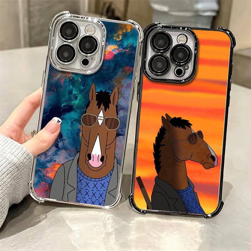 B-BoJack H-Horseman Funny Plating Phone Case For Iphone 16 17 Pro Max Air 16E 14 15 Plus 12 13 Mini Anti-Fall Airabag Cover