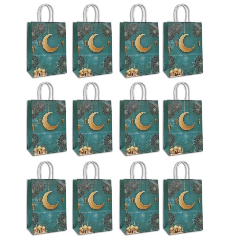 12pcs Paper Gift Sacks Set Packings Handbag for Middle East Present Muslims Islamic Food Packagings Pouches Decorations