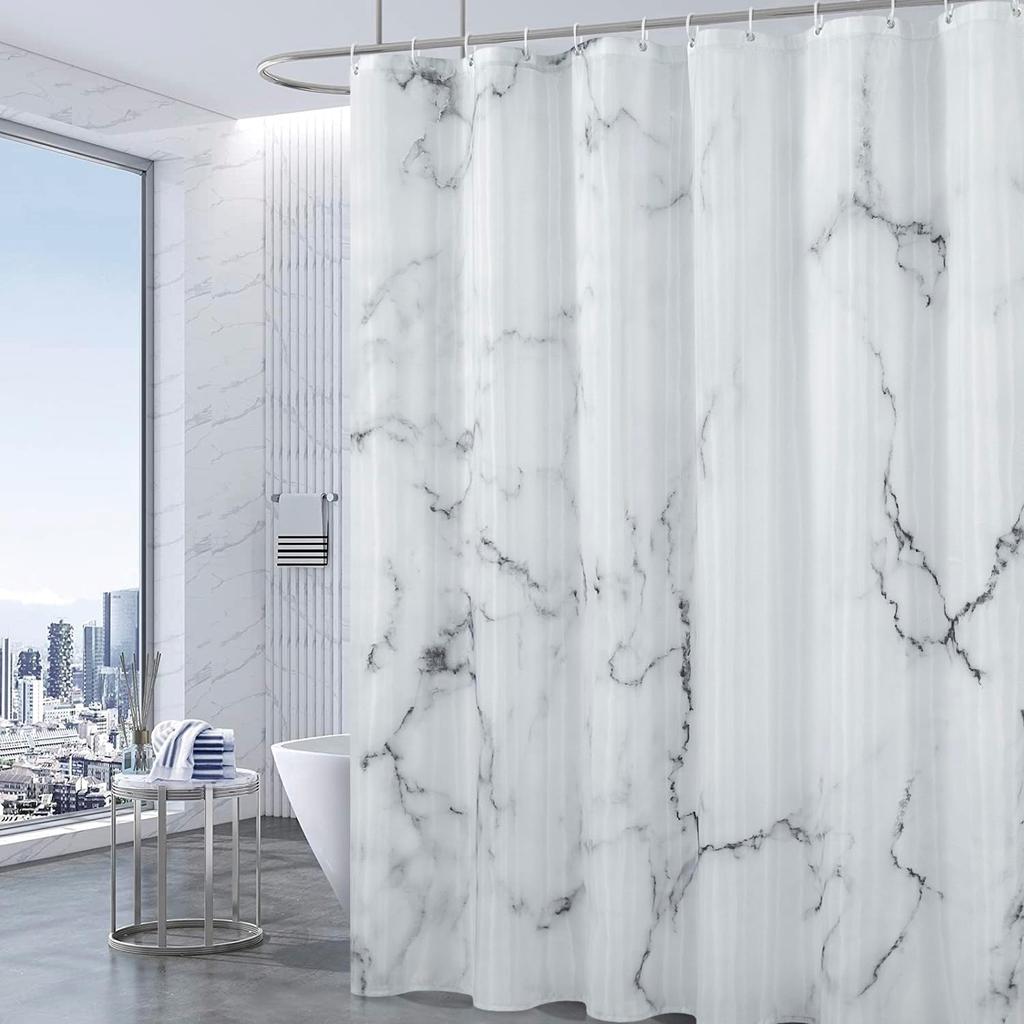 Gray And White Marble Shower Curtain Set With Hooks, Abstract Modern Luxury Gray And White Marble Bathroom Shower Curtain