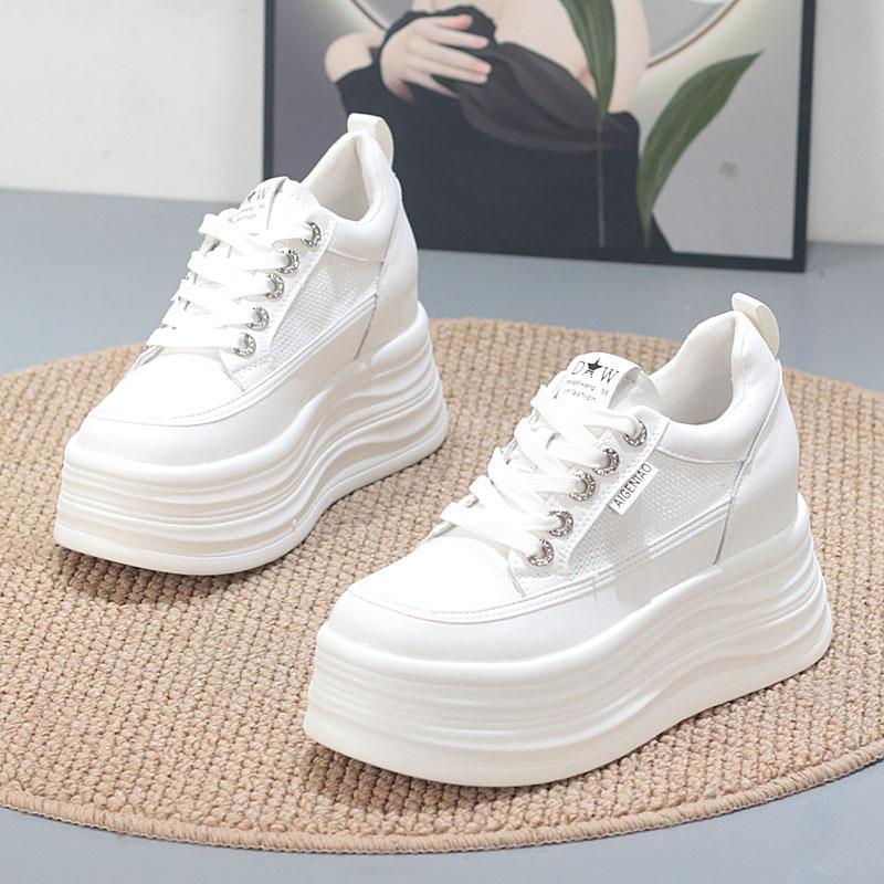 Fashion 8CM Women's Low Cut Breathable Hollow Out Sneakers Summer Fashion Casual Shoes Thick Bottom Lightweight Versatile Plain Color