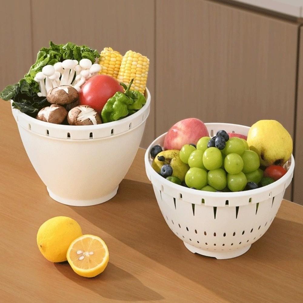 Double Layered Fruit Drainage Basket Plastic Kitchen Colander Strainer  Kitchen Use