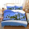 Tropical Landscape Polyester Duvet Cover Sets King Full With Pillowcase Coconut Trees Sea Sunset Natural View Large Sun Pattern