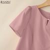 ZANZEA Women Summer Round Neck Casual Short Sleeve Plain Blouse