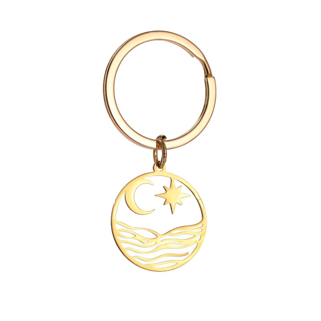 Star Moon Wave Stainless Steel Keychain Romantic Couple Design Fashion Pendant Practical Valentine's Day Gift