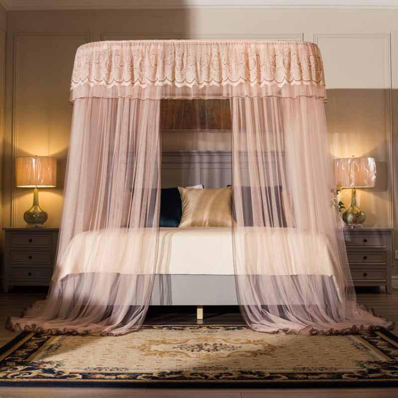 Zhengshun Princess-Style U-Shaped Mosquito Net, Patterned and Thickened, for 1.5m, 1.8m, or 2m Beds.
