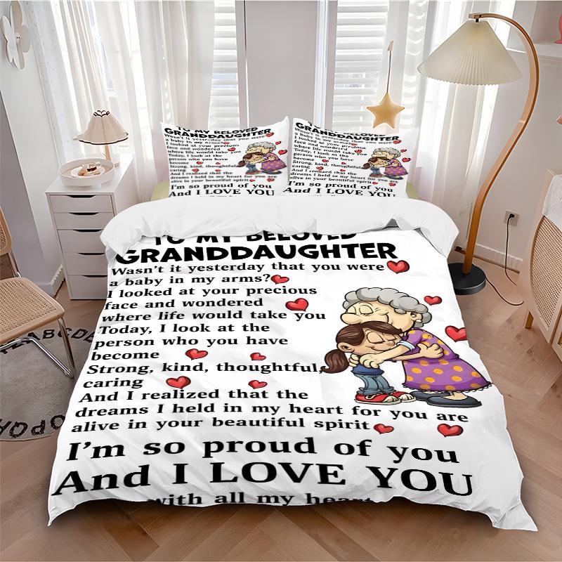 3pcs Grandma Granddaughter Quotes Duvet Cover Set, Cover For Bedroom Guest Room (1 Duvet Cover + 2 Pillowcase, Without Quilt), Yy250922170