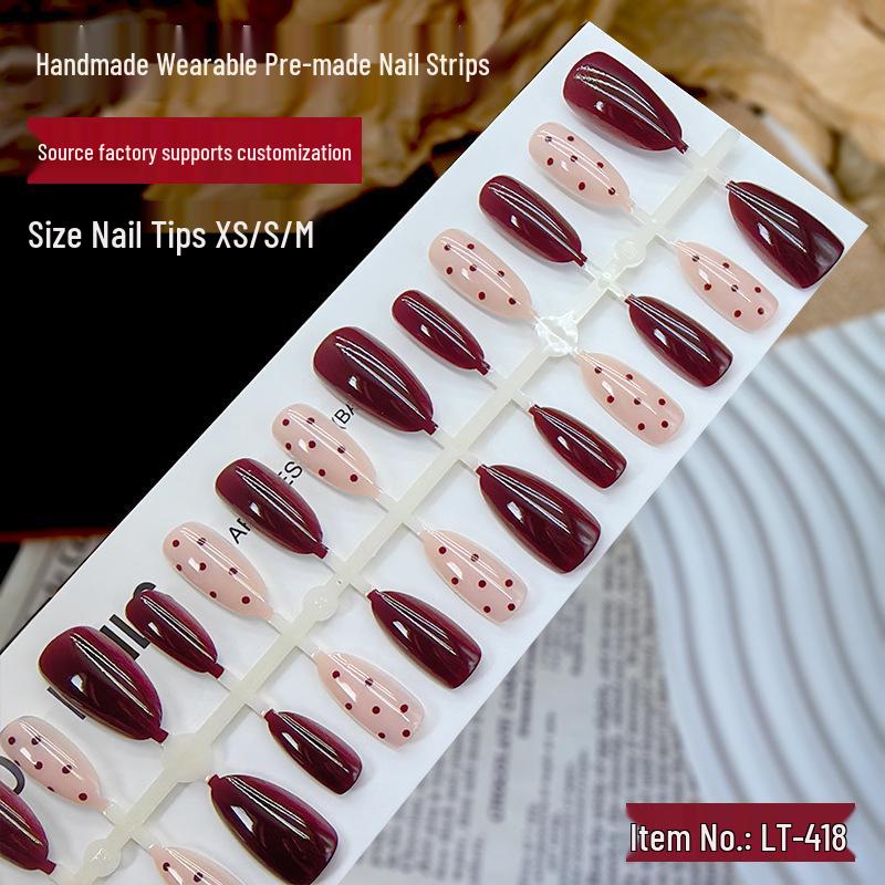 2026 Handmade Red Polka Dot Wearable Nails: Skin-Whitening, Temperament-Enhancing, Versatile Autumn/Winter High-End Nail Art Stickers.