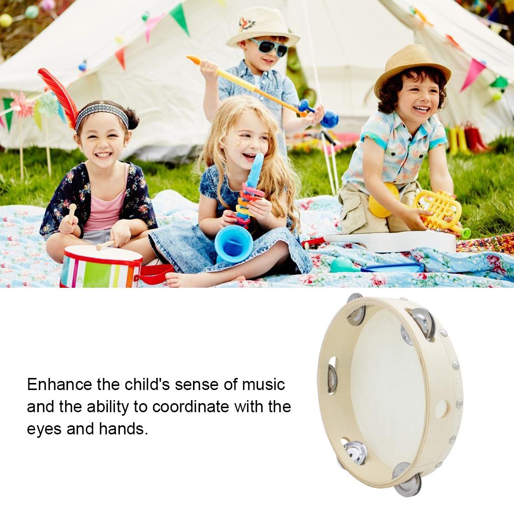 Percussion Music Toy - 8 - Inch Tambourine Hand Drum with Single - Row Bells for Kindergarten, School, Dancing & KTV