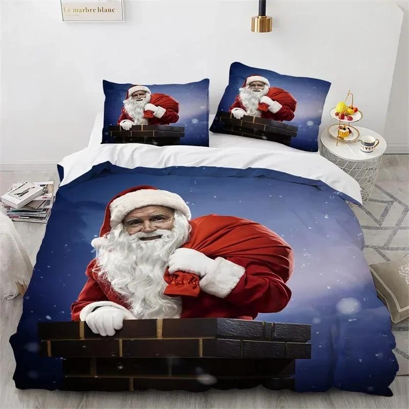 Christmas Microfiber Santa Claus Bedding Set Single Twin Double Queen King Cal King Size Bed Linen Set