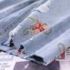 Five Point Denimshorts für Damen Dünn und Hochtailliert Locker und Schlankmachend Bestickt Weites Bein Gerades Bein Mittellange Hosen