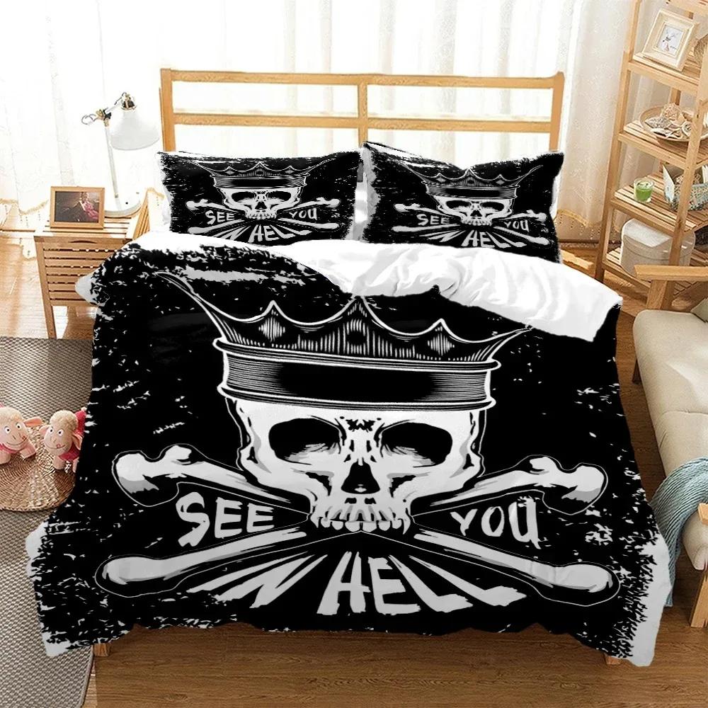 Mysterious Black Skeleton Digital Print Polyester Bedding Sets Child Kids Covers Boys Bed Linen Setfor Teens Bed Sheet Set