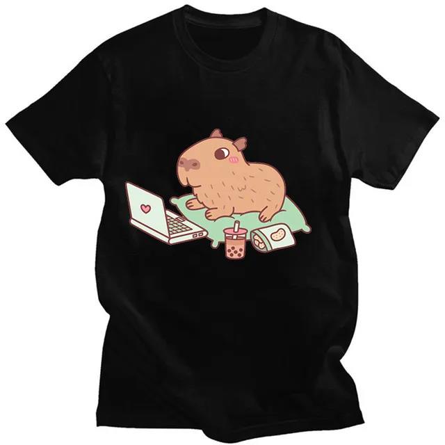 Funny Animals Capybara Cartoon Print Fashion Harajuku Harajuku Short Sleeve T-shirt Clothing Street Tops Tees Aesthetic Clothes