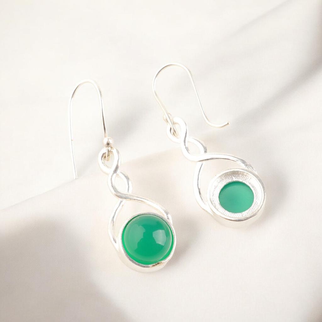 Beautiful Green Onyx Cab Gemstone 925 Solid Sterling Silver Dangle Earring 1.68" CE-15-30