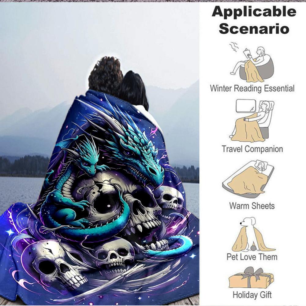 1pc Dragon Skulls Lightweight Flannel Blanket, Comfortable and Warm Blanket, for Office and Camping Sofa Bed, Livingroom192