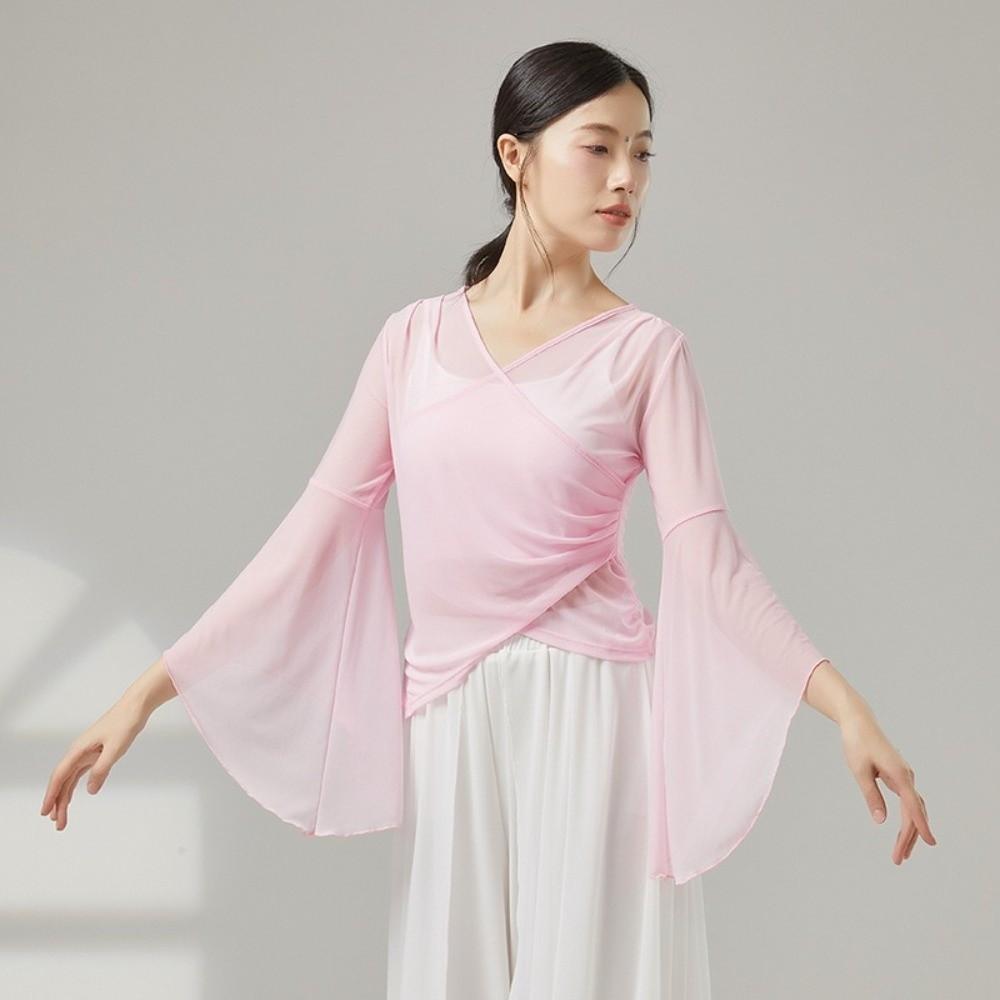 Elegant Chinese Folk Dancewear Hanfu Style Mesh Top Breathable Classical Dance Top Women Dancewear
