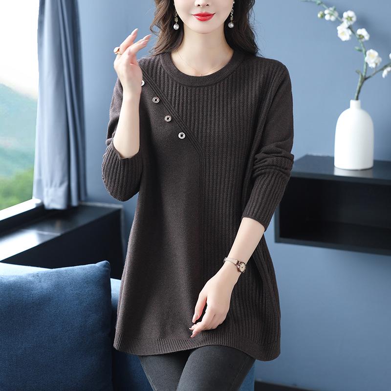 2025 A-line Plus Size Belly-Covering Knit Sweater: Autumn/Winter Fashionable Mid-Length Inner Wear for Moms