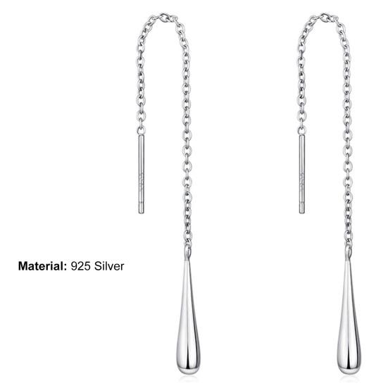1 Pair Drop Earrings Long Tassel Teardrop Pendant Artificial Silver Chain Threader Dangle Earrings for Party