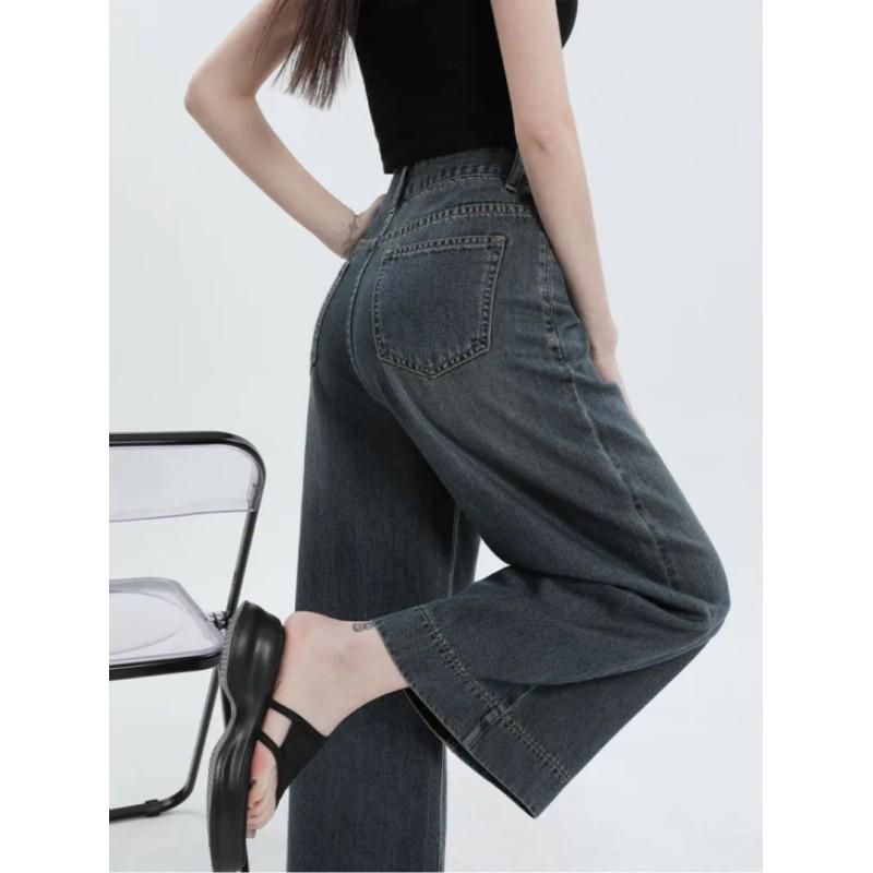 Women's Summer Casual Jeans with High Waist and Drooping Feeling, Slimming and Ice Silk Cropped Pants