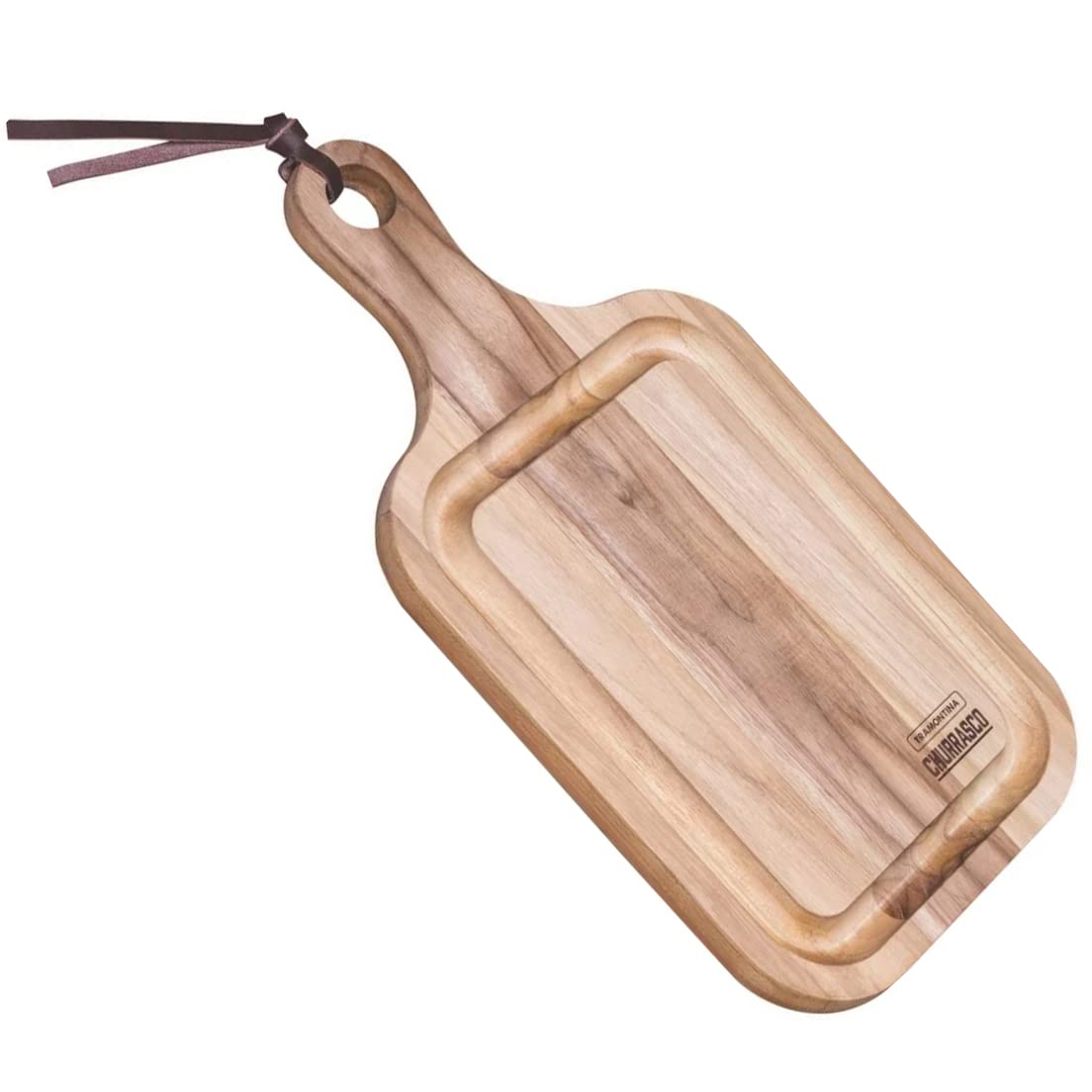 

Tramontina Cutting Board, Wooden, Churrasco, Teak, 40cm x 21cm, Meat Tray, Handle, Grooved, Lightweight, Made in Brazil, 13210/052 TRAMONTINA