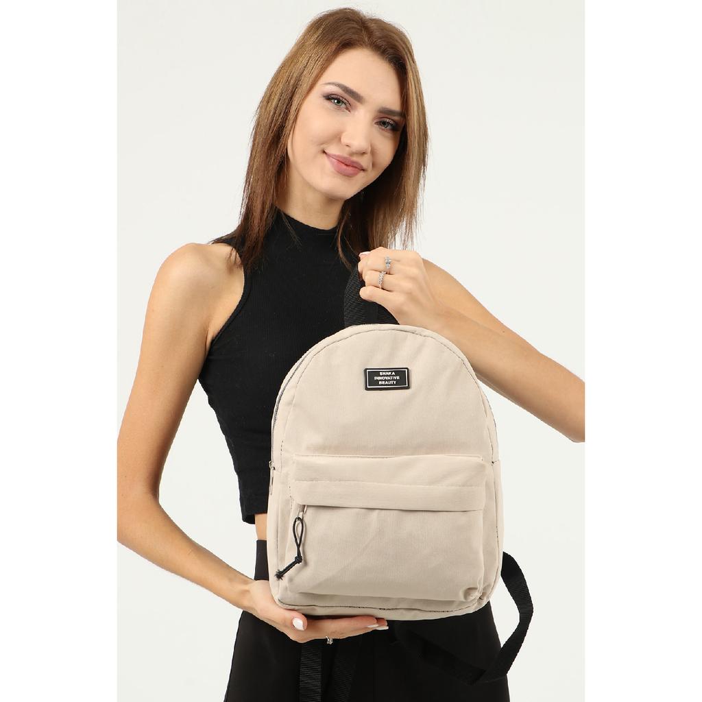 Schwarzer U21 Unisex-Rucksack mit Reißverschluss und 2 Fächern auf der Vorderseite, detaillierter Canvas-Stoff, Größe L:32 cm E:24 cm Breite:11. Jh