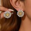 18K Gold Plated Silver Needle Luxury Zirconia Flower Stud Earrings for Women